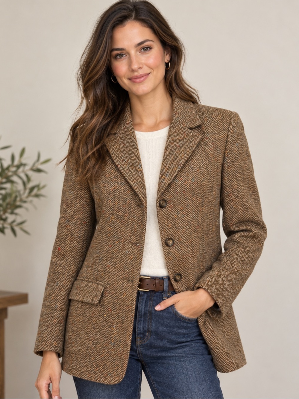 Talbots sz 8 brown wool blazer with multi colored flecks
